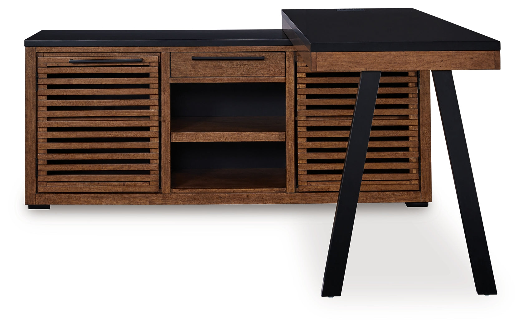Kallari Warm Brown/Black Credenza with Desk Return