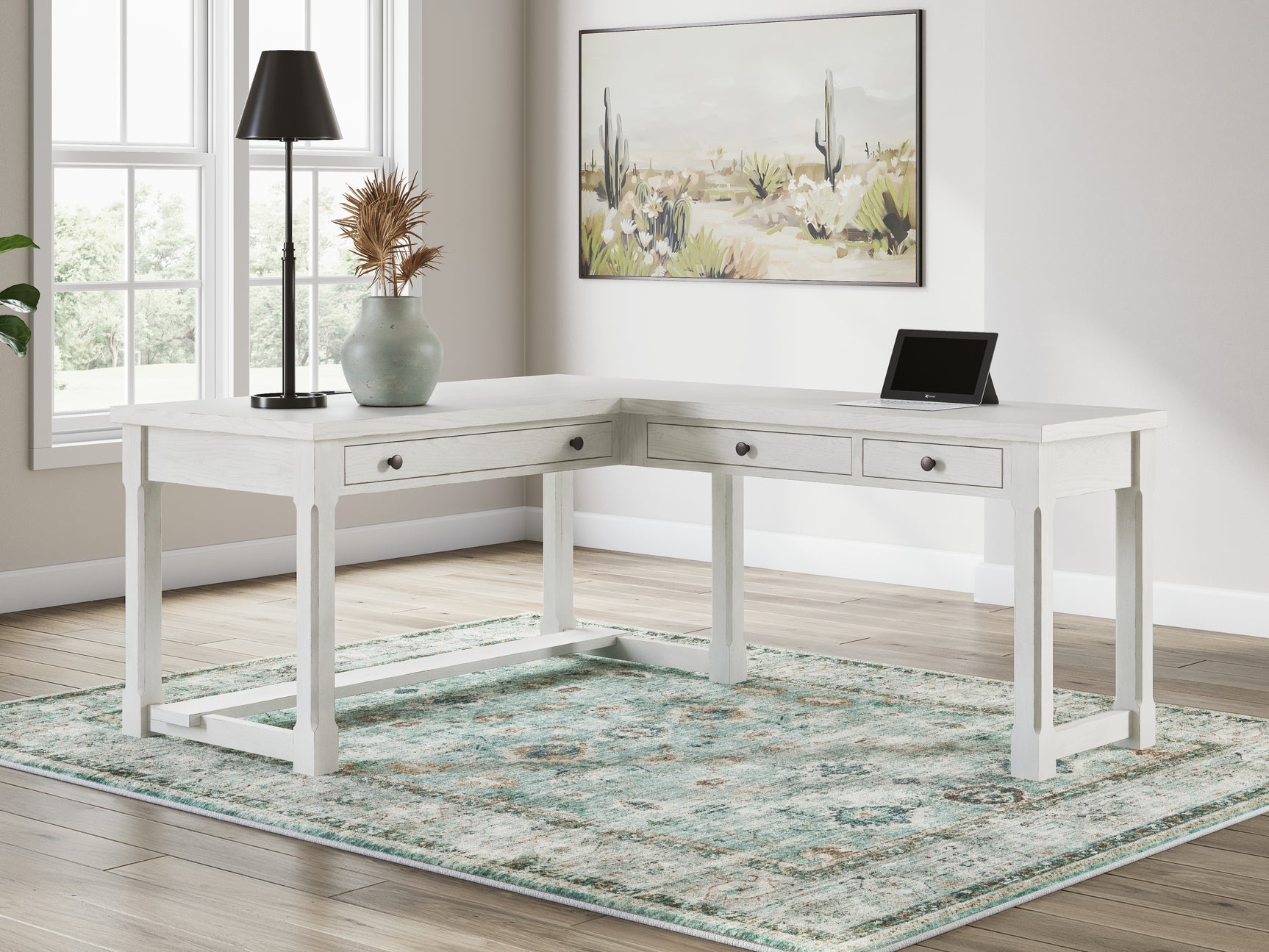 Robbinsdale Antique White L-Shaped Home Office Desk