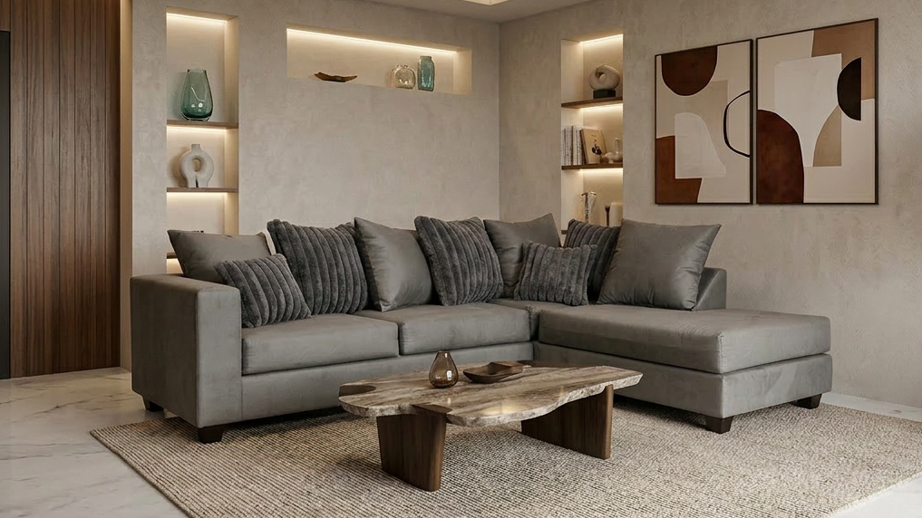 Kora Charcoal Fabric 2-Piece Sectional Sofa with Chaise from Ella Furniture