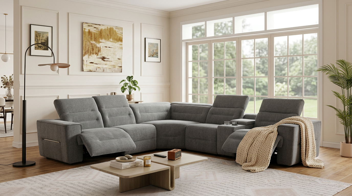 Nexus Dark Grey Fabric Power Reclining 6-Piece Sectional from Ella Furniture