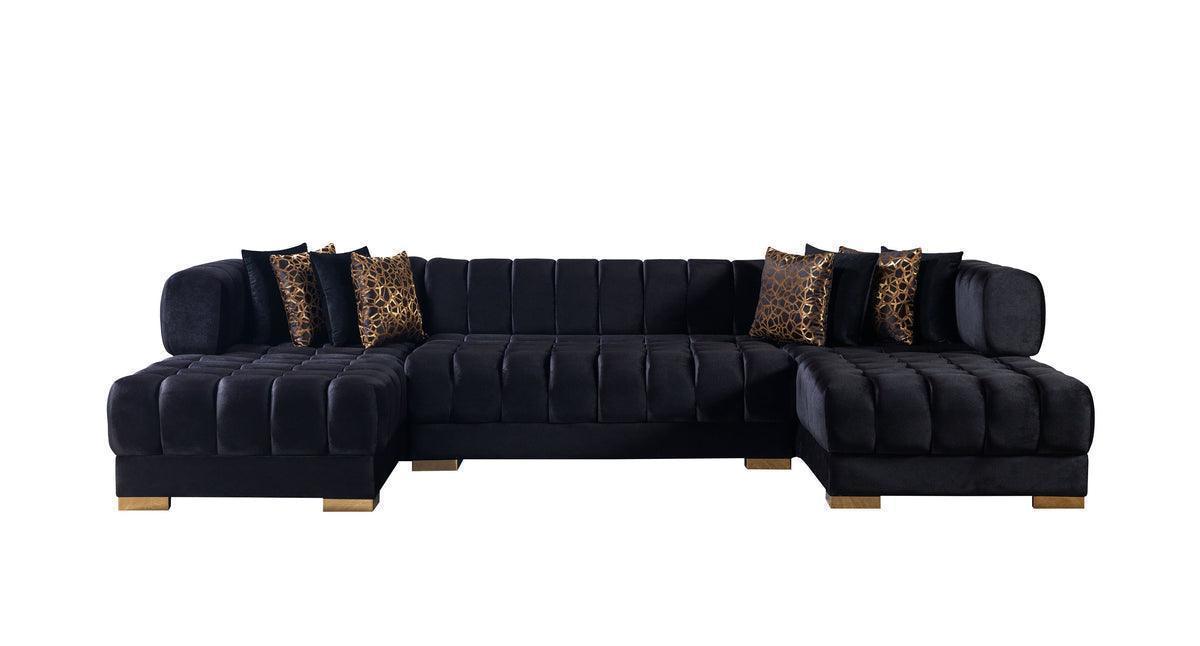 Mia Black Velvet Double Chaise 138" Sectional