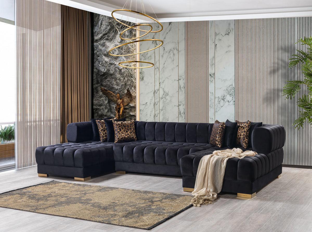Mia Black Velvet Double Chaise 138" Sectional