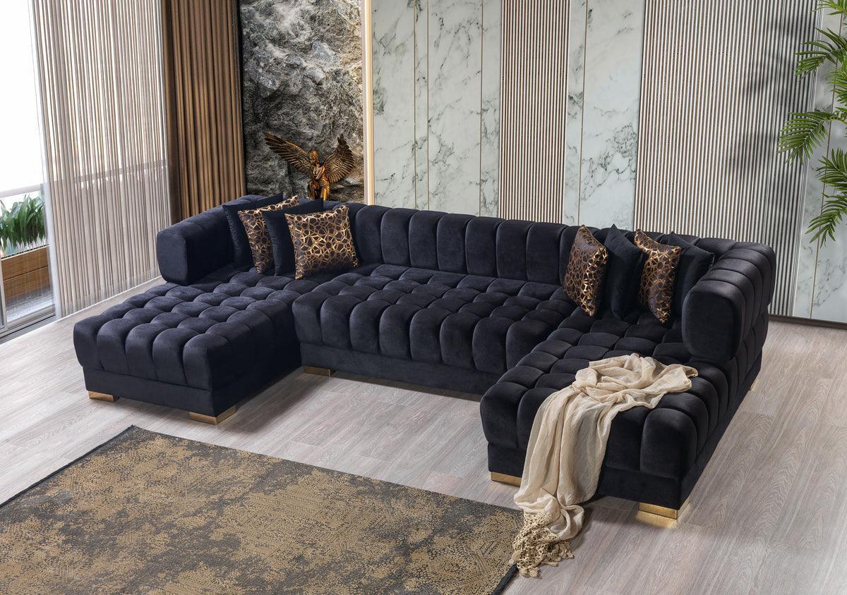 Mia Black Velvet Double Chaise 138" Sectional