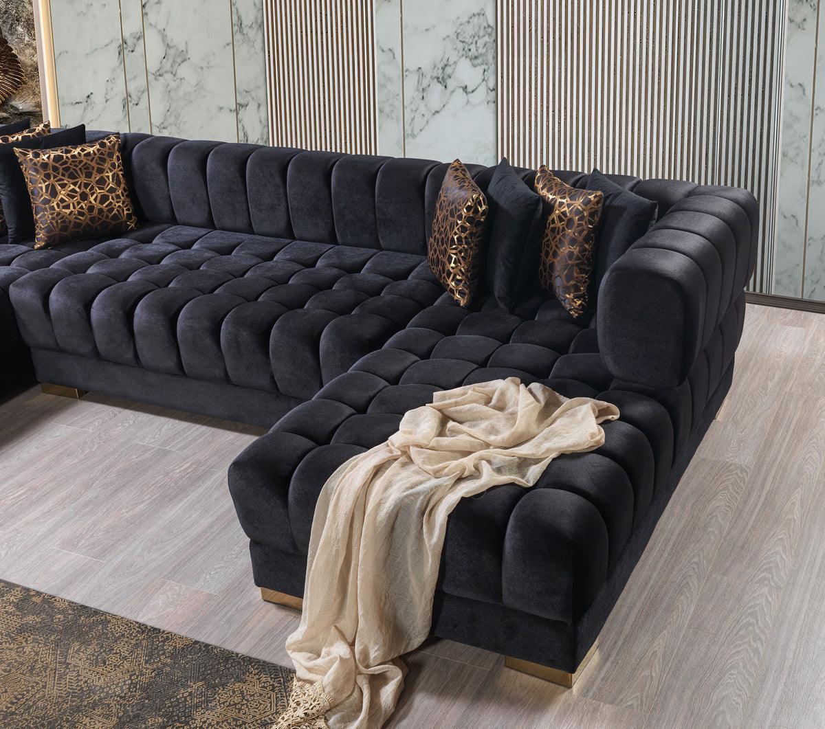 Mia Black Velvet Double Chaise 138" Sectional