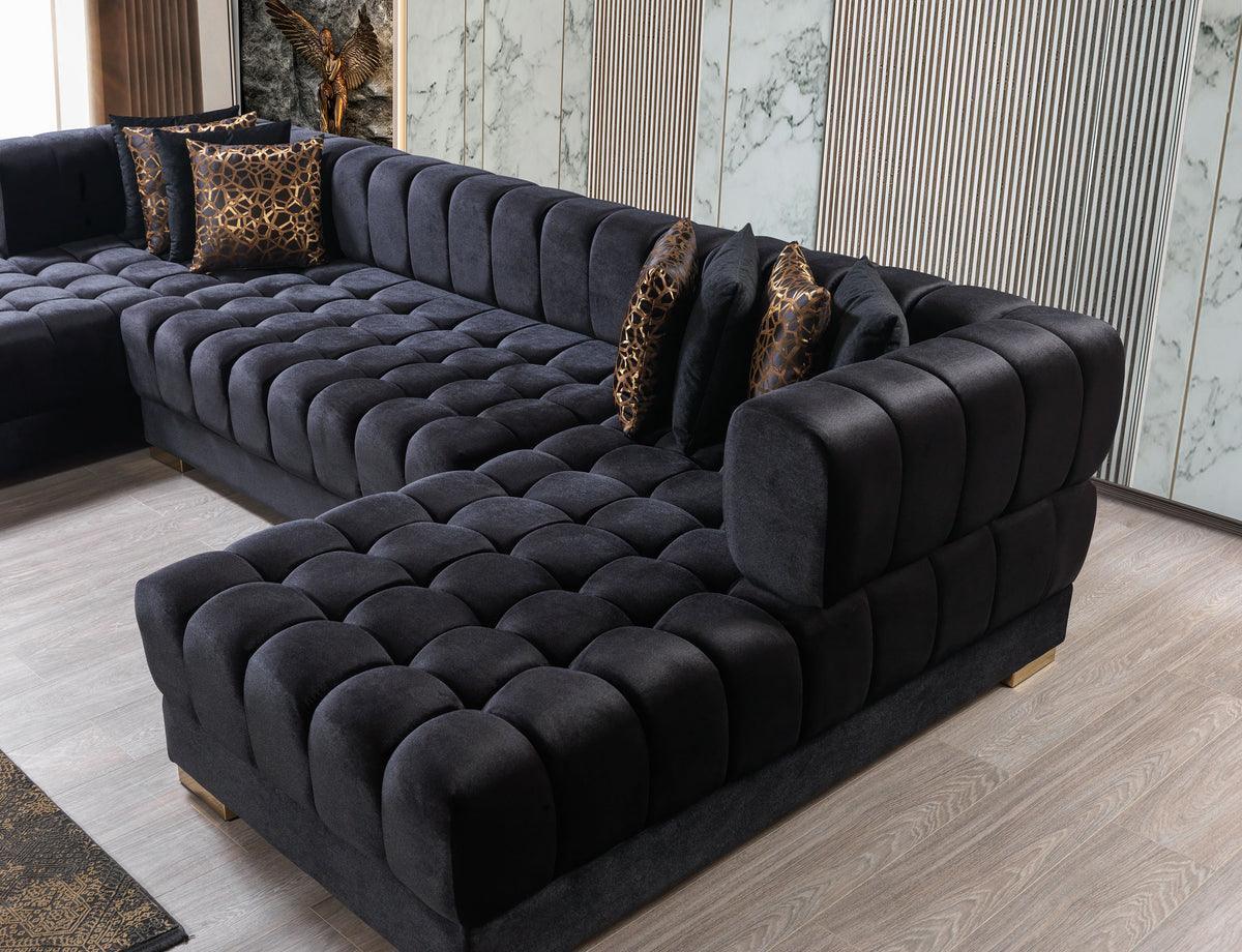 Mia Black Velvet Double Chaise 138" Sectional