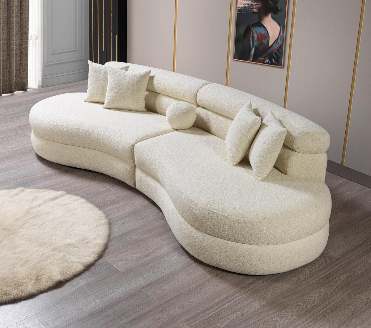 Sandy Ivory Boucle Curved Sectional - Ella Furniture