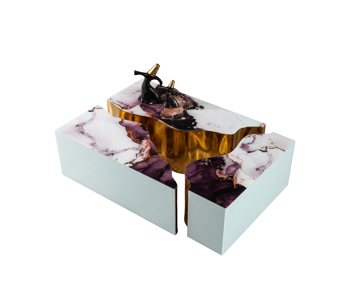 Leah White Marble 3-Piece Coffee Table