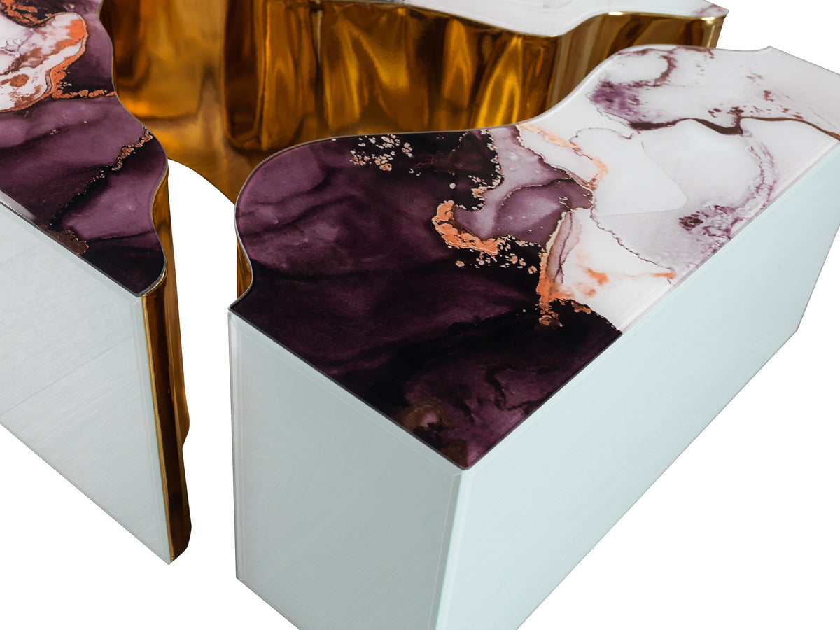 Leah White Marble 3-Piece Coffee Table