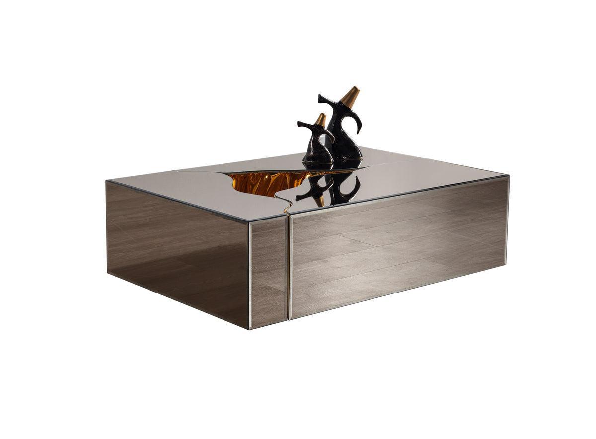 Leah Glass Bronze/gold 3-Piece Coffee Table - Ella Furniture