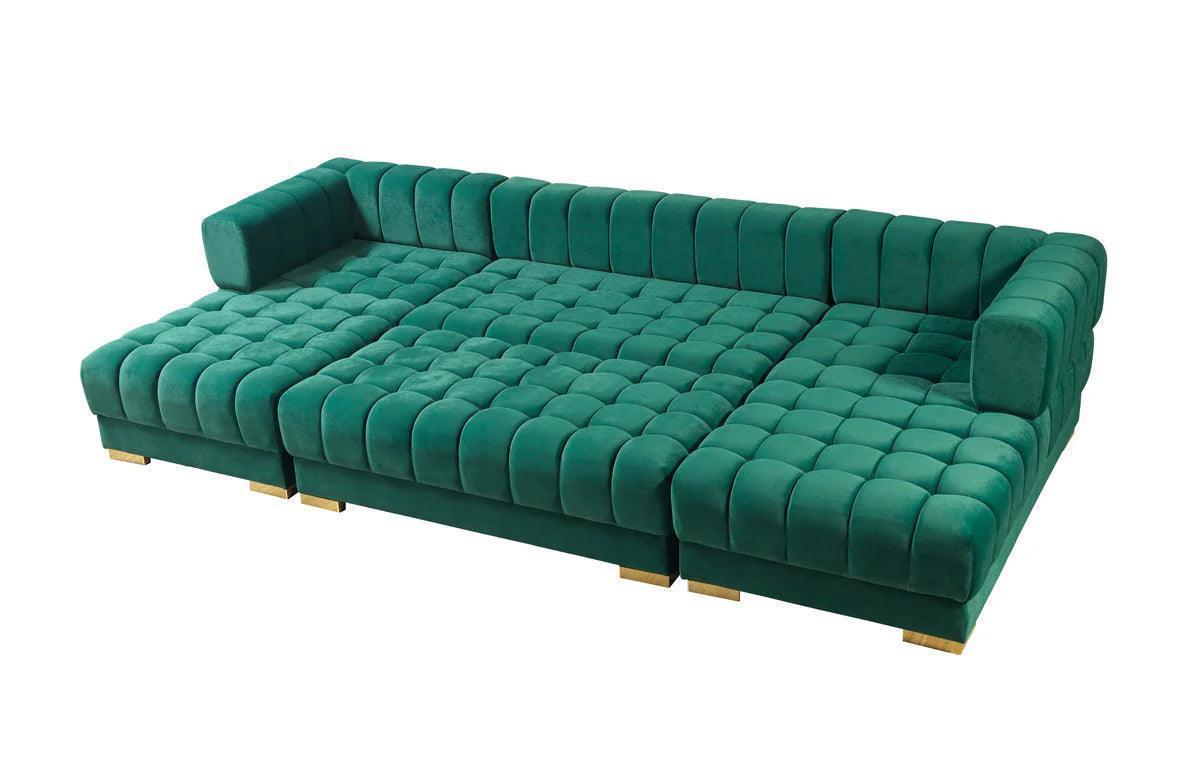 Mia Green Velvet Double Chaise Sectional