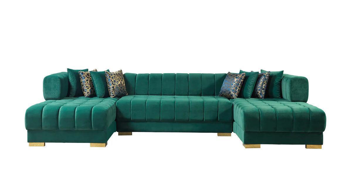 Mia Green Velvet Double Chaise Sectional