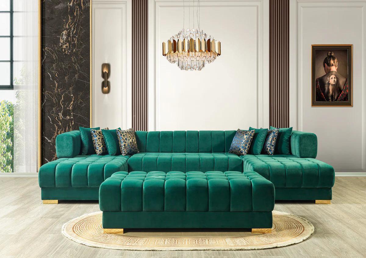 Mia Green Velvet Double Chaise Sectional