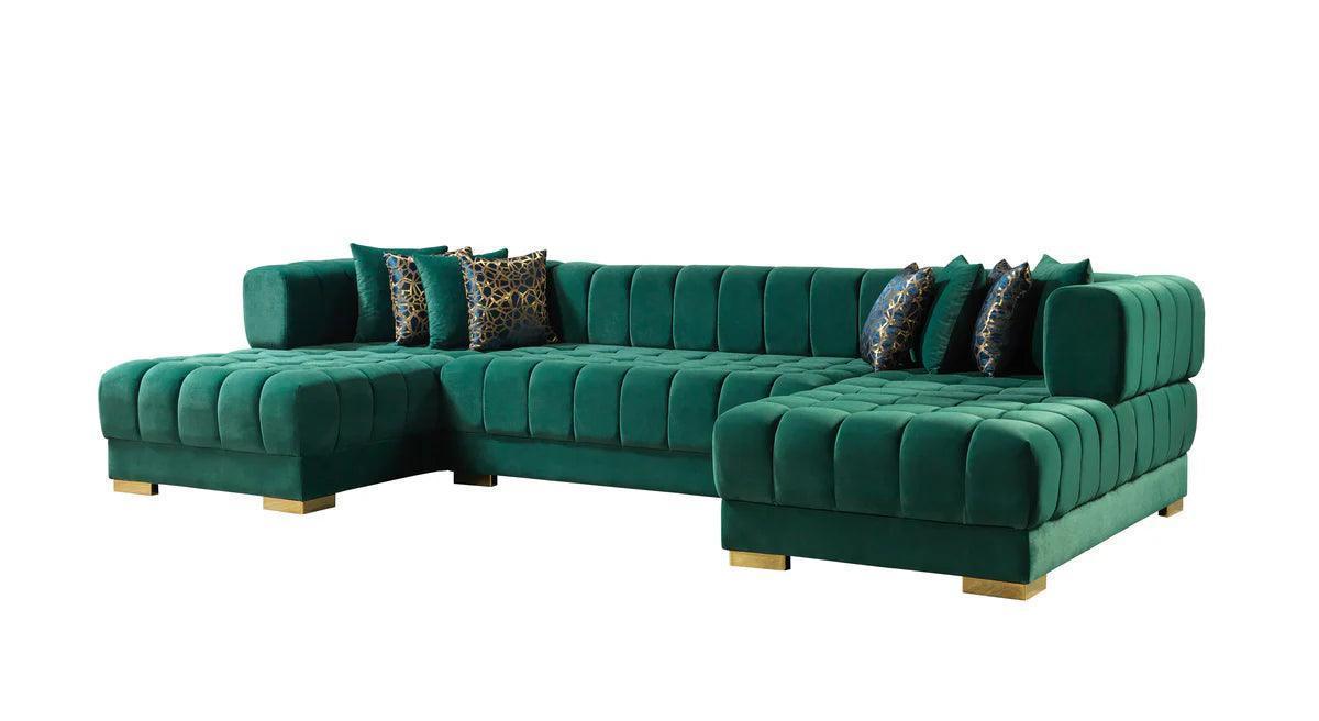 Mia Green Velvet Double Chaise Sectional