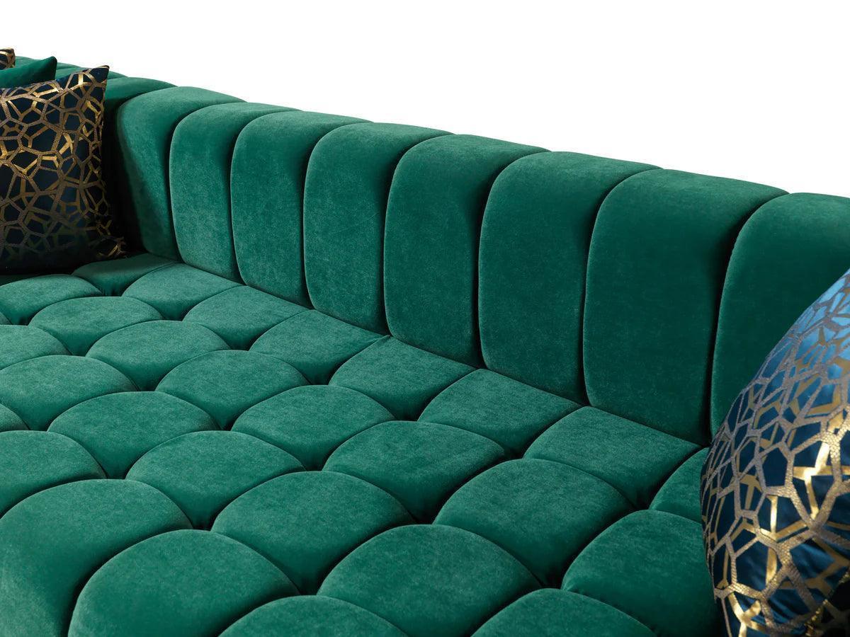 Mia Green Velvet Double Chaise Sectional