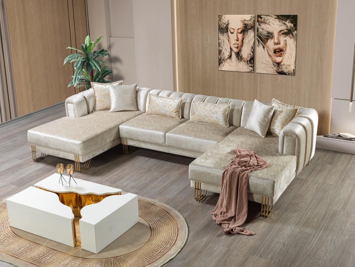 Ella Ivory Velvet Double Chaise Sectional - Ella Furniture