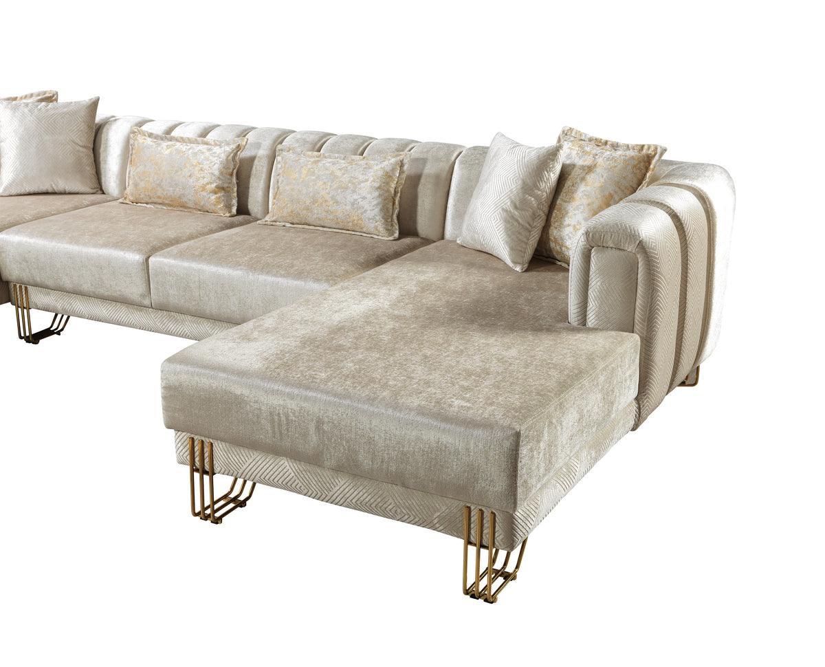 Ella Ivory Velvet Double Chaise Sectional - Ella Furniture