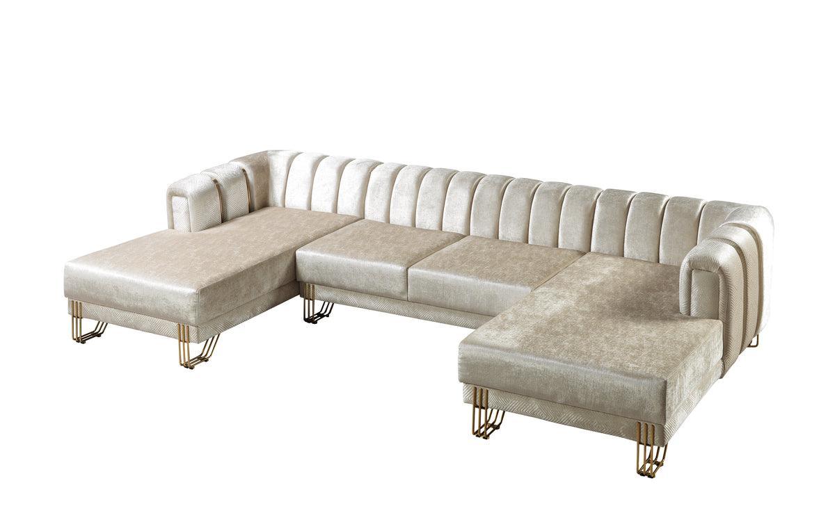 Ella Ivory Velvet Double Chaise Sectional - Ella Furniture