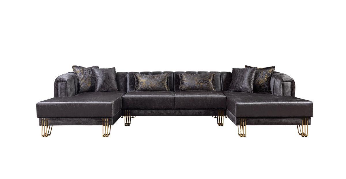 Ella Smoke Velvet Double Chaise Sectional - Ella Furniture