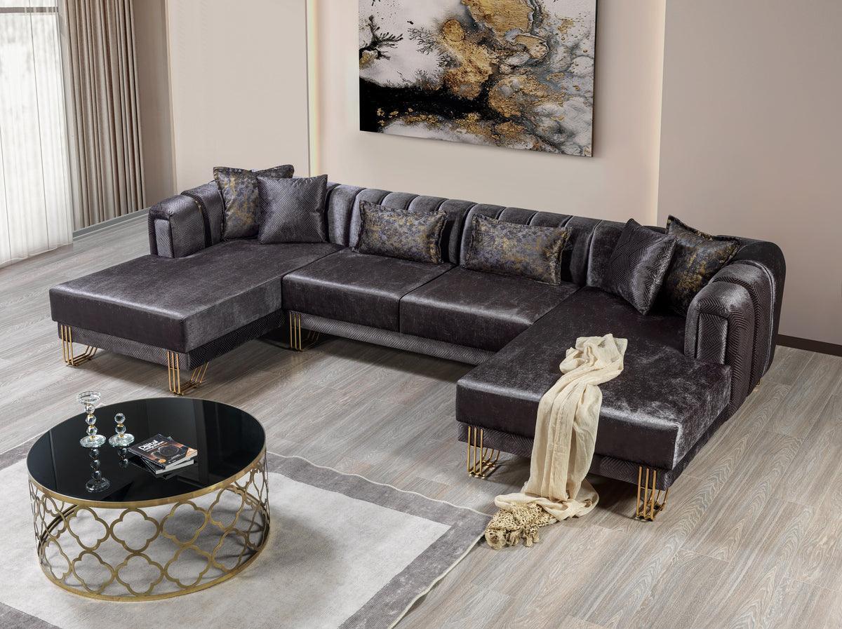 Ella Smoke Velvet Double Chaise Sectional - Ella Furniture