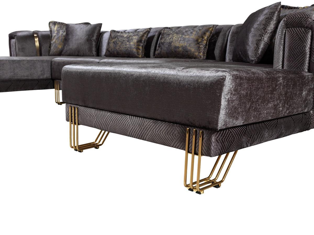 Ella Smoke Velvet Double Chaise Sectional - Ella Furniture
