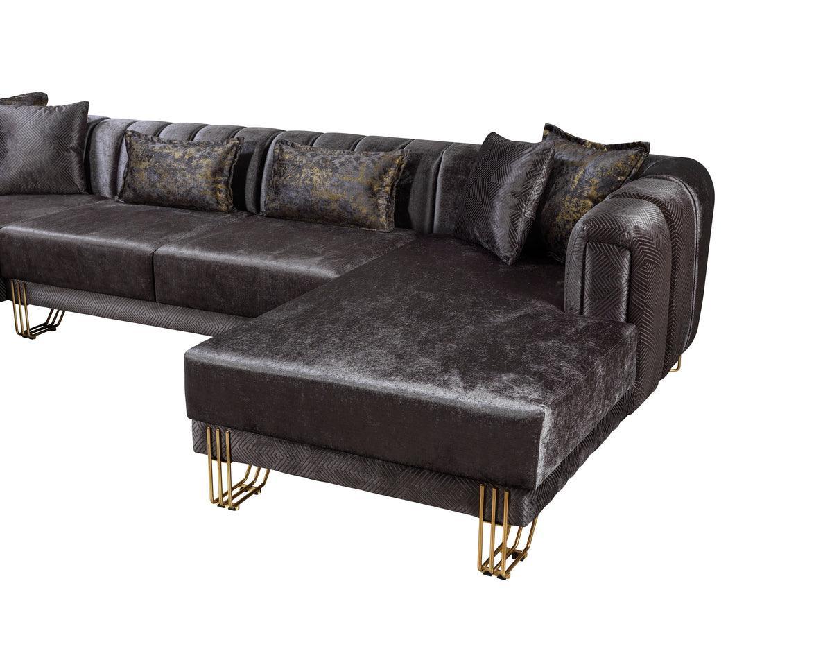 Ella Smoke Velvet Double Chaise Sectional - Ella Furniture