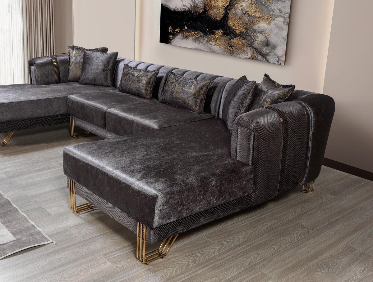 Ella Smoke Velvet Double Chaise Sectional - Ella Furniture