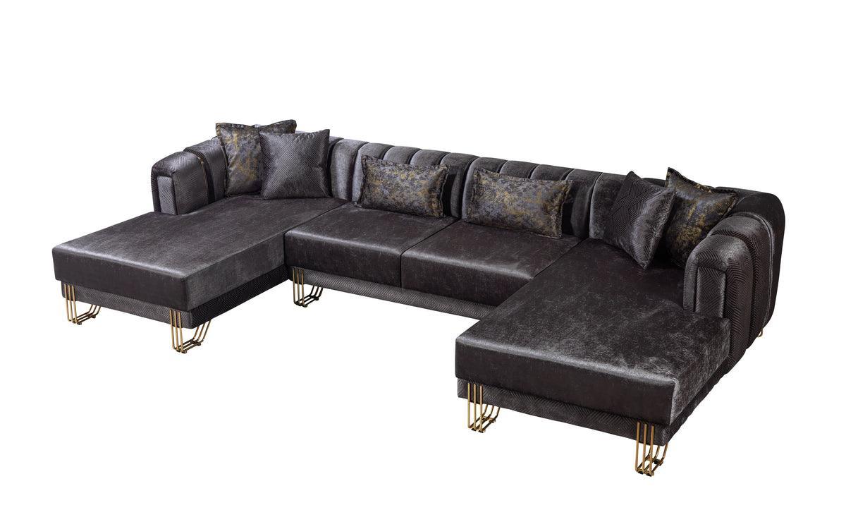 Ella Smoke Velvet Double Chaise Sectional - Ella Furniture