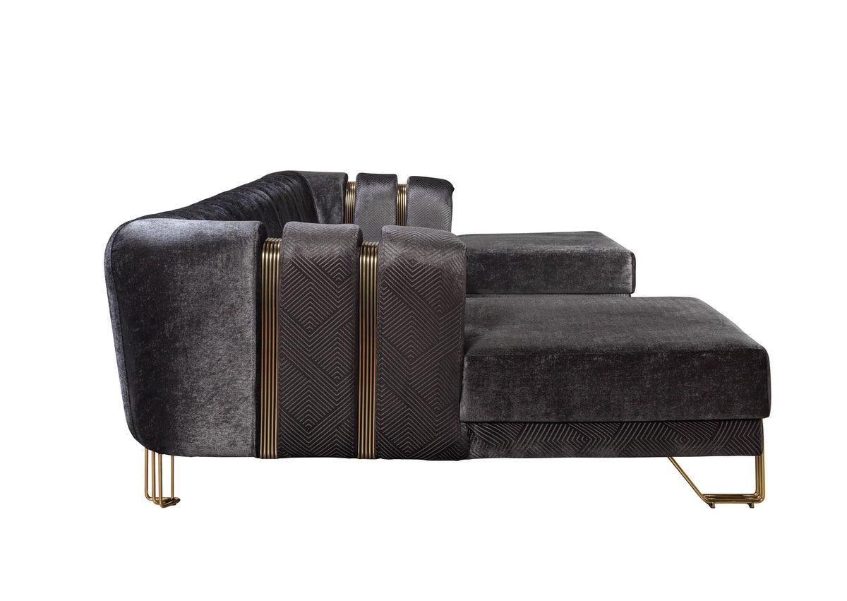 Ella Smoke Velvet Double Chaise Sectional - Ella Furniture