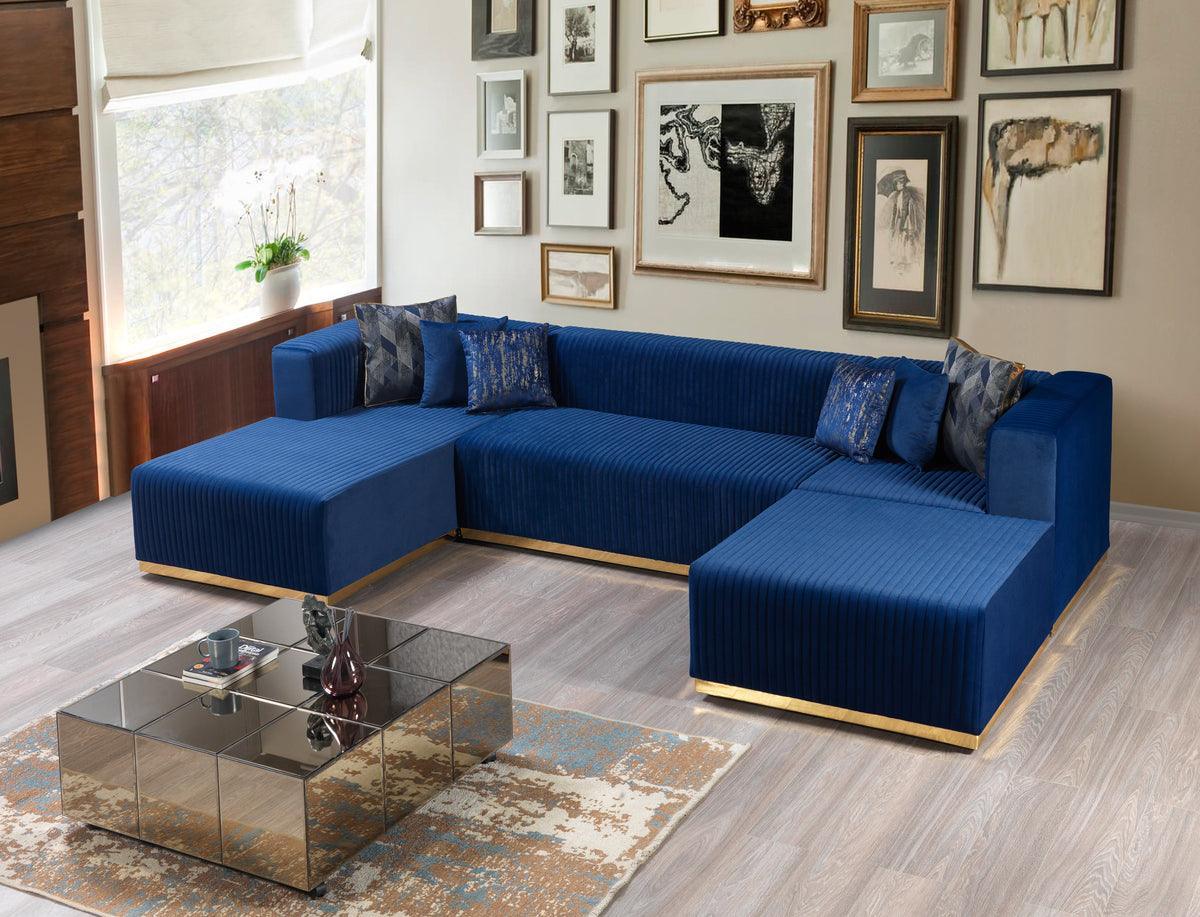 Elizabeth Blue Velvet 4-Piece Sectional - Ella Furniture