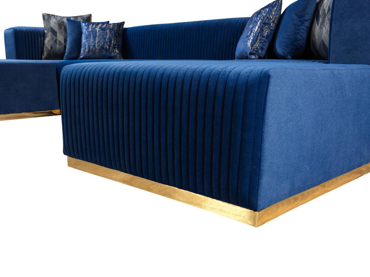Elizabeth Blue Velvet 4-Piece Sectional - Ella Furniture