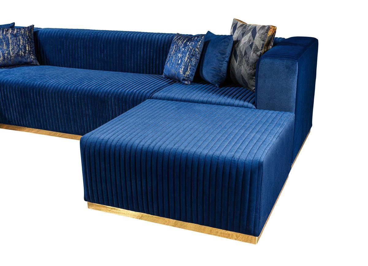 Elizabeth Blue Velvet 4-Piece Sectional - Ella Furniture