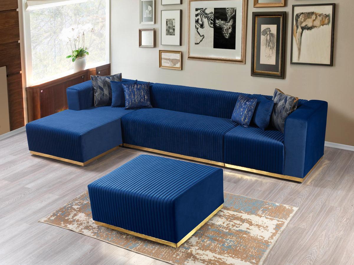 Elizabeth Blue Velvet 4-Piece Sectional - Ella Furniture
