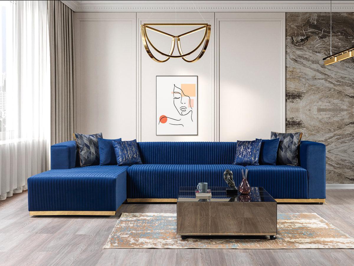 Elizabeth Blue Velvet 4-Piece Sectional - Ella Furniture