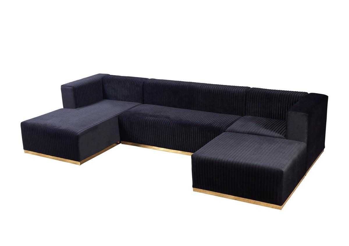 Elizabeth Black Velvet 4-Piece Sectional - Ella Furniture