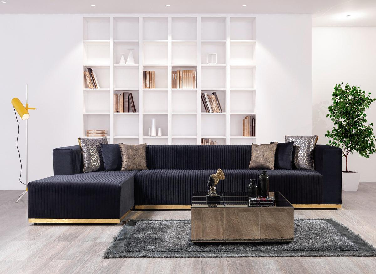 Elizabeth Black Velvet 4-Piece Sectional - Ella Furniture
