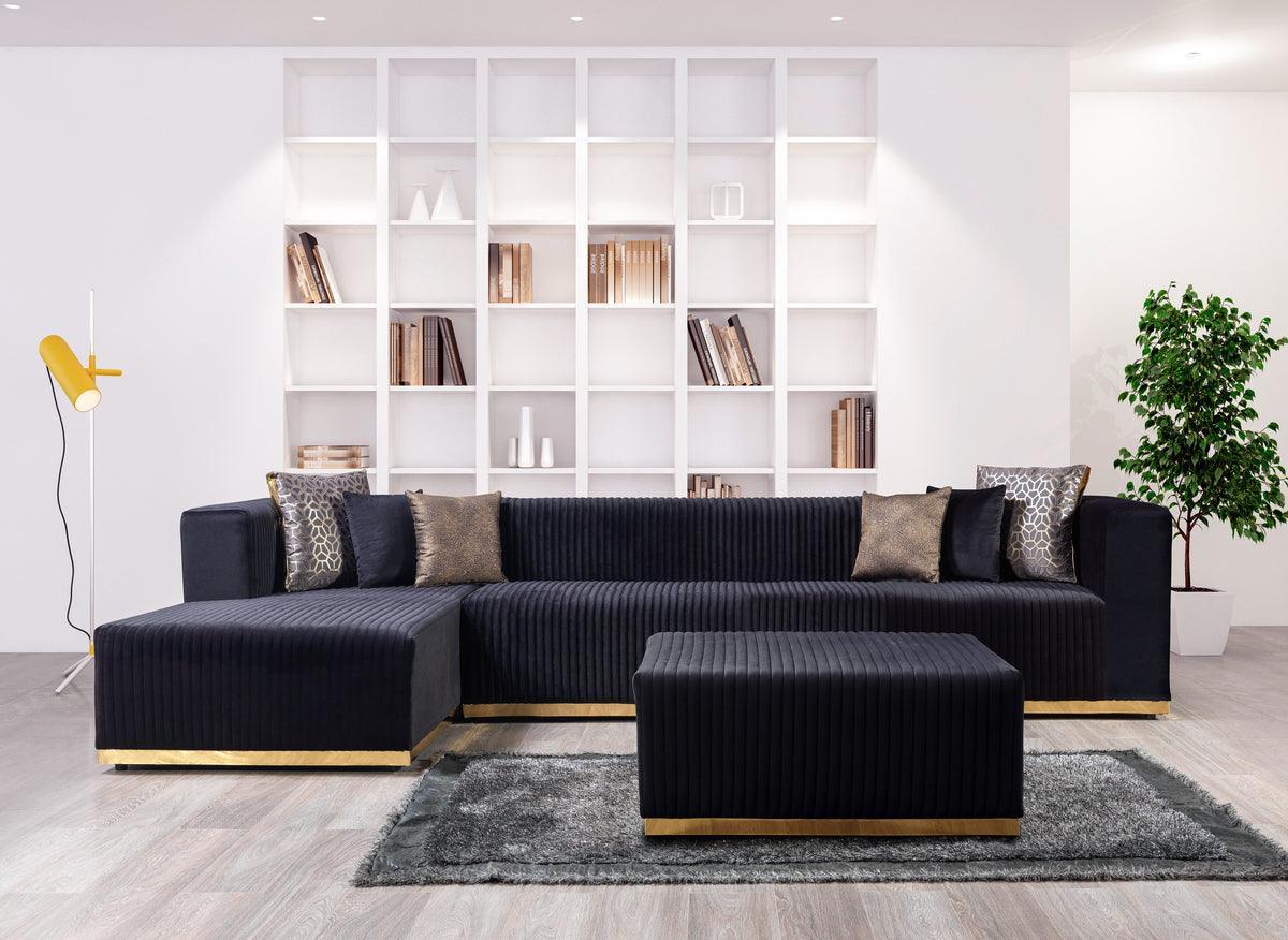 Elizabeth Black Velvet 4-Piece Sectional - Ella Furniture