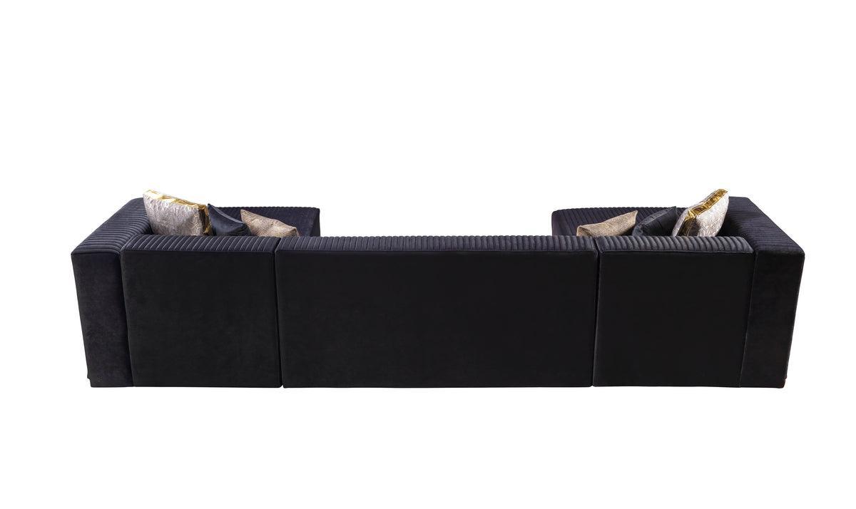 Elizabeth Black Velvet 4-Piece Sectional - Ella Furniture