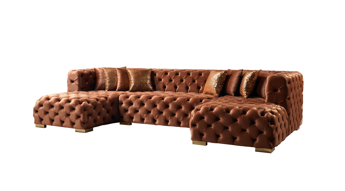 Seva Orange Velvet Double Chaise 138" Sectional