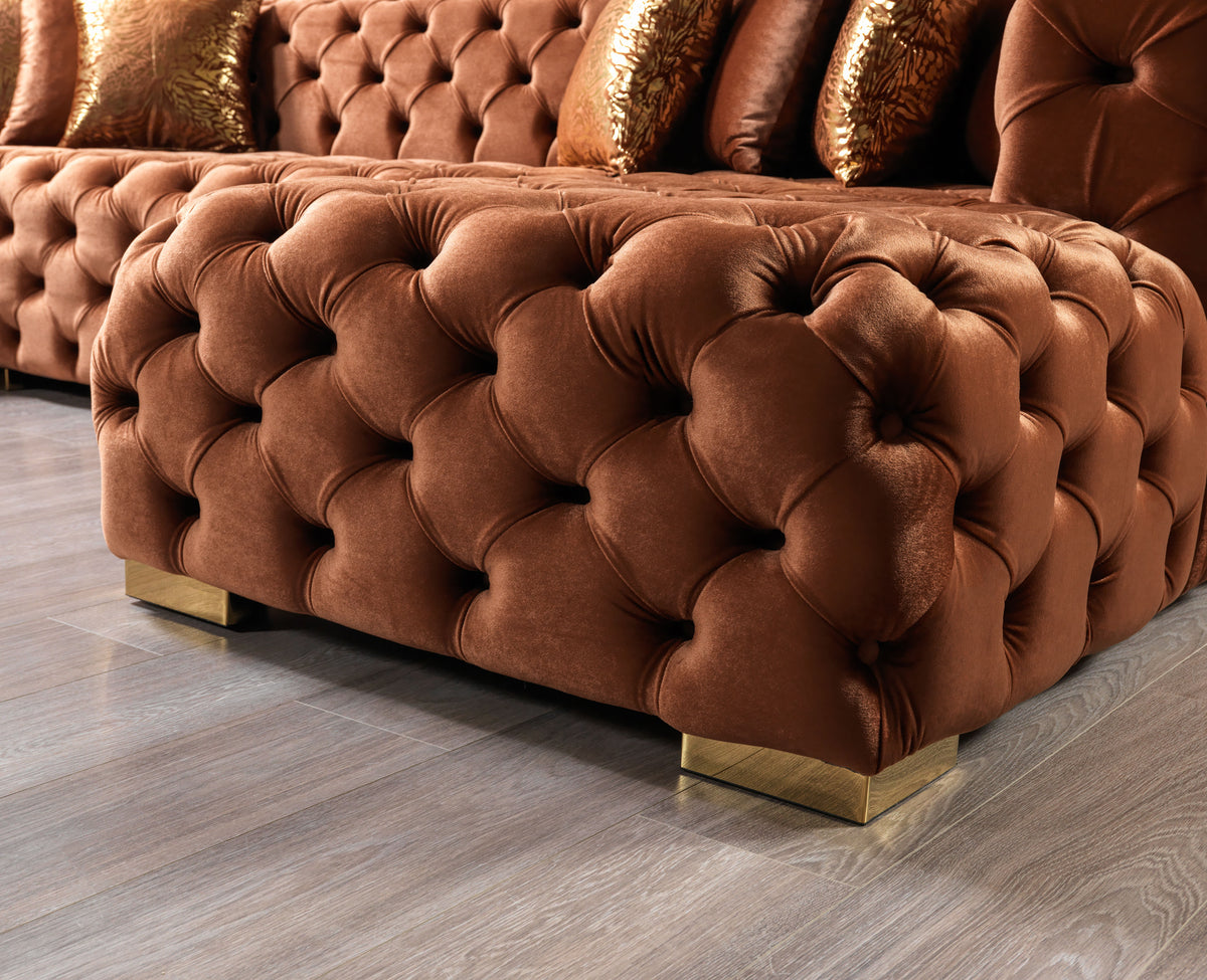 Seva Orange Velvet Double Chaise 138" Sectional