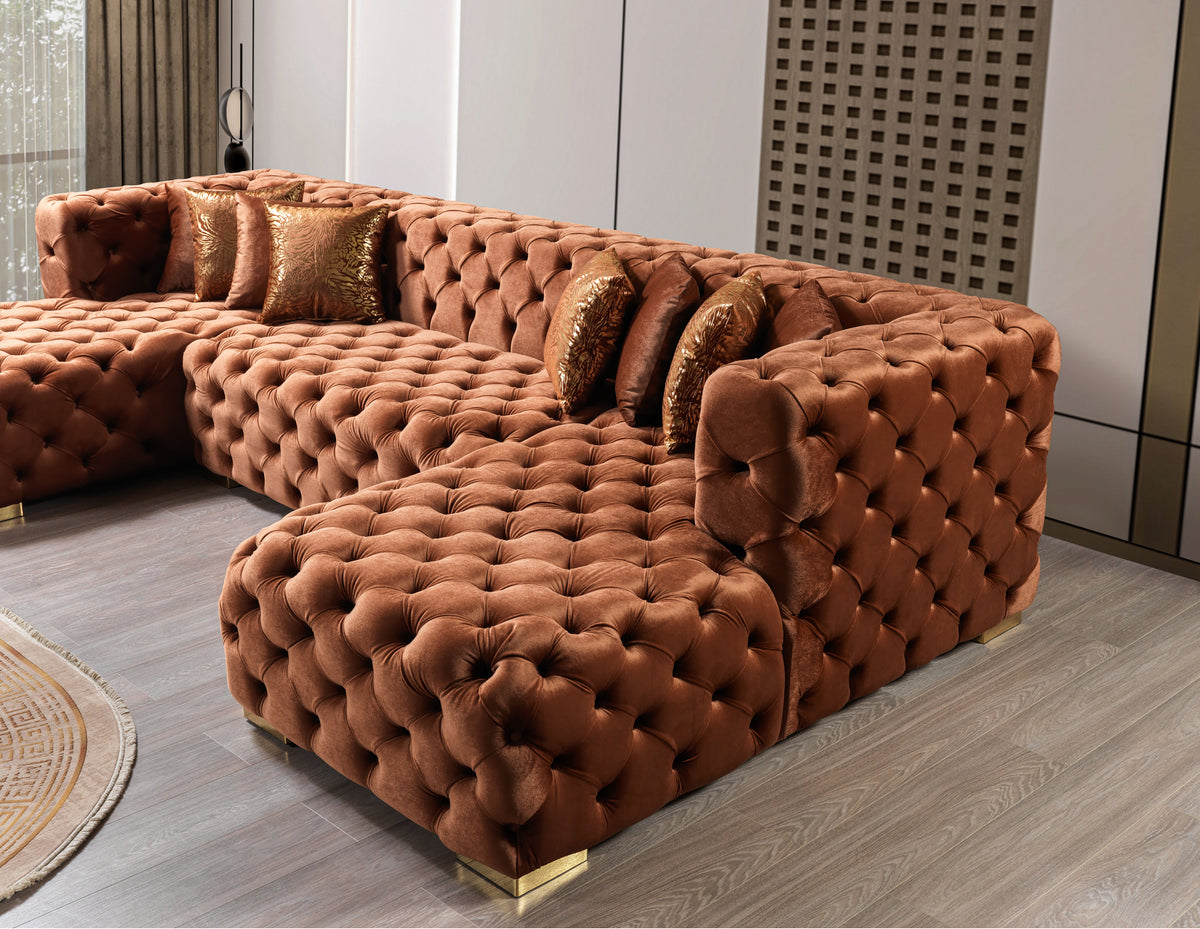 Seva Orange Velvet Double Chaise 138" Sectional
