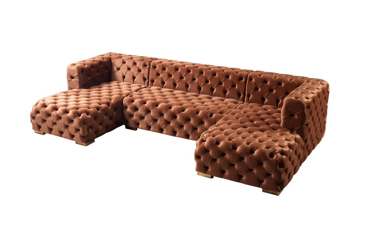 Seva Orange Velvet Double Chaise 138" Sectional