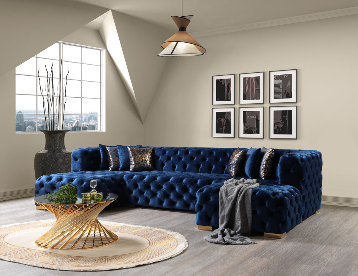 Seva Blue Velvet Double Chaise 138" Sectional