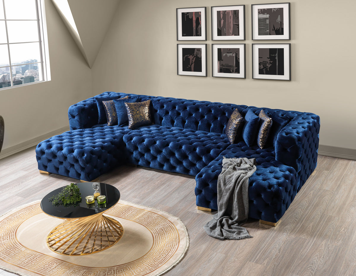Seva Blue Velvet Double Chaise 138" Sectional