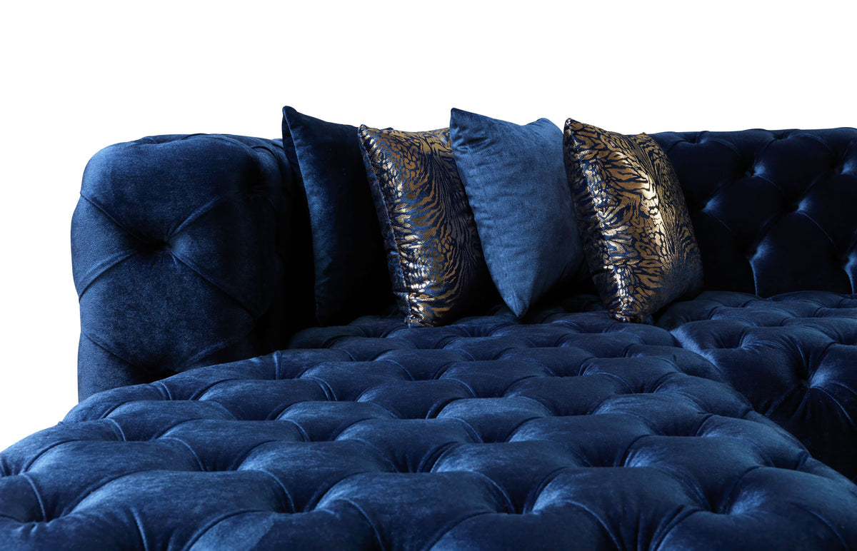 Seva Blue Velvet Double Chaise 138" Sectional