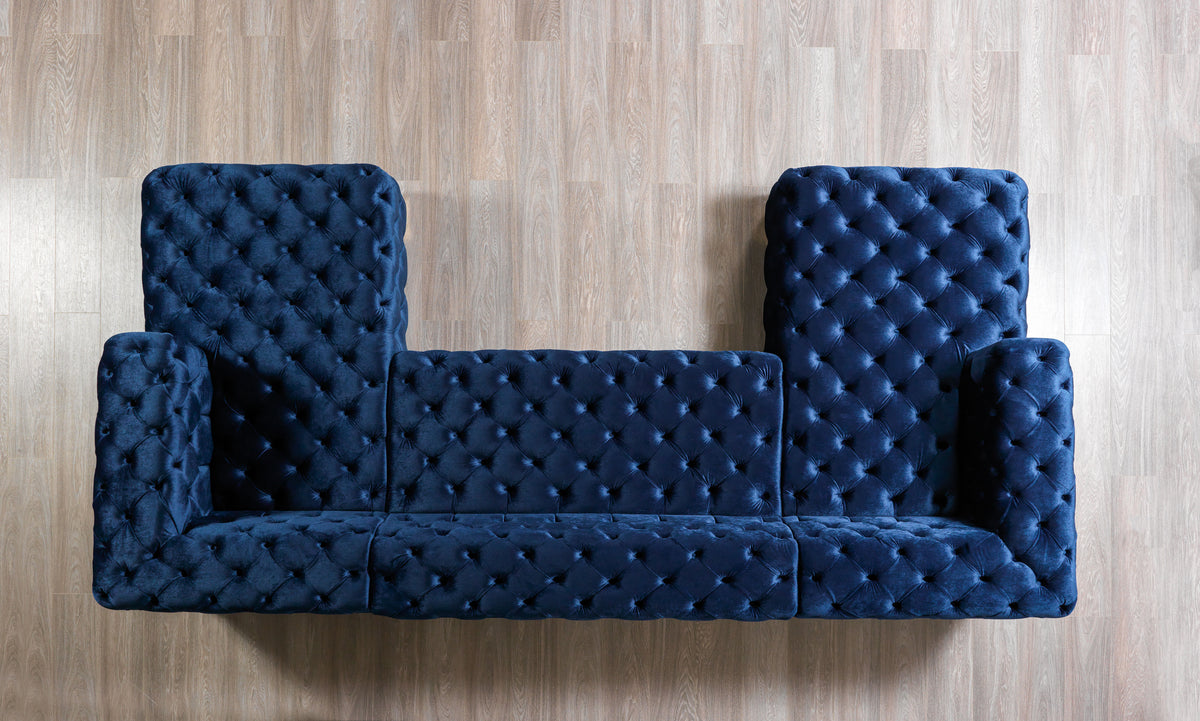 Seva Blue Velvet Double Chaise 138" Sectional