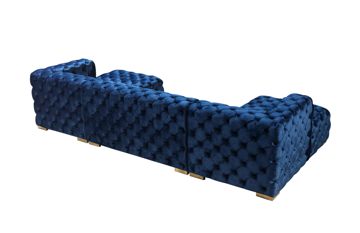 Seva Blue Velvet Double Chaise 138" Sectional