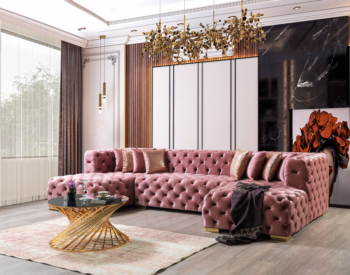 Seva Pink Velvet Double Chaise 138" Sectional