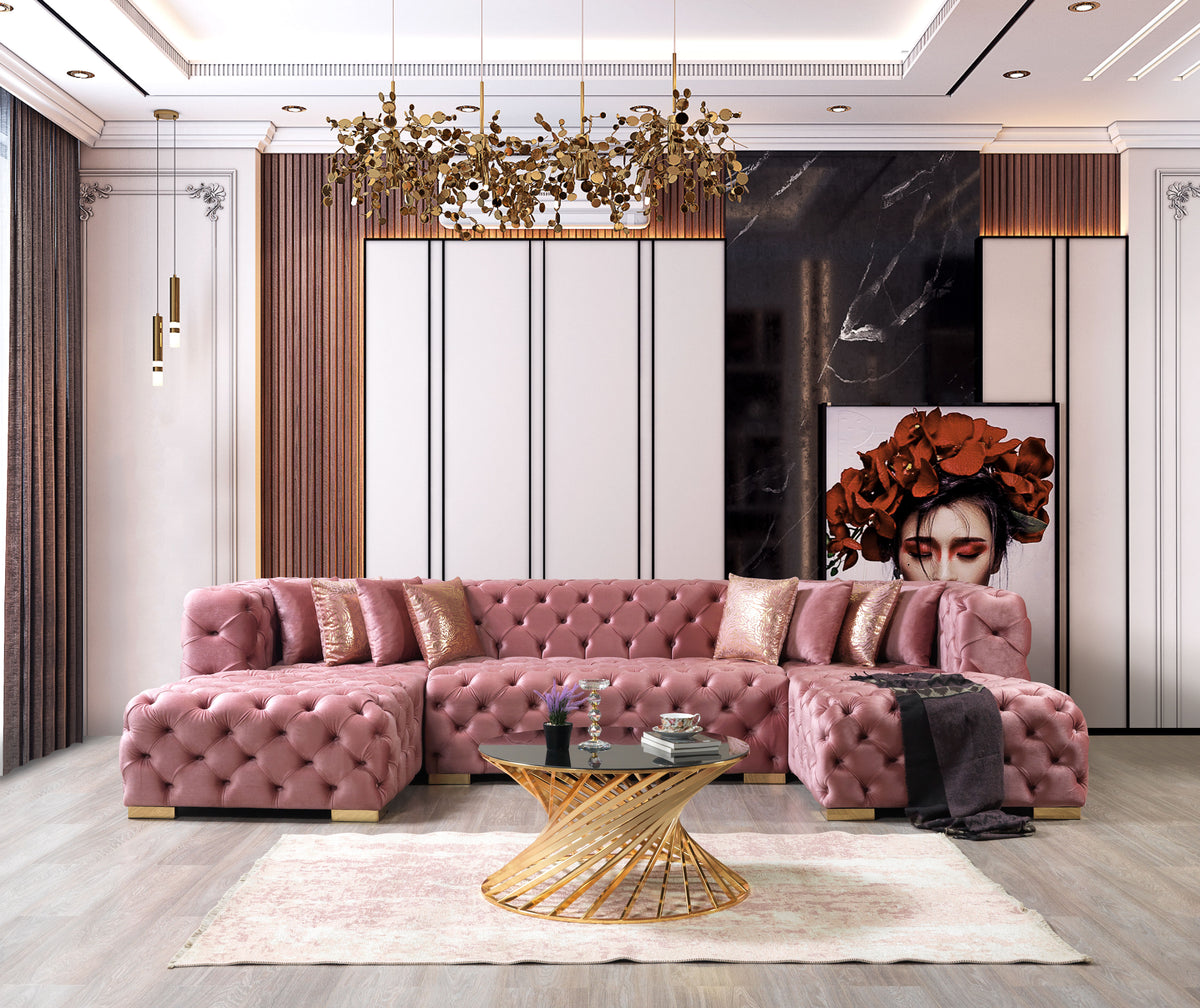 Seva Pink Velvet Double Chaise 138" Sectional