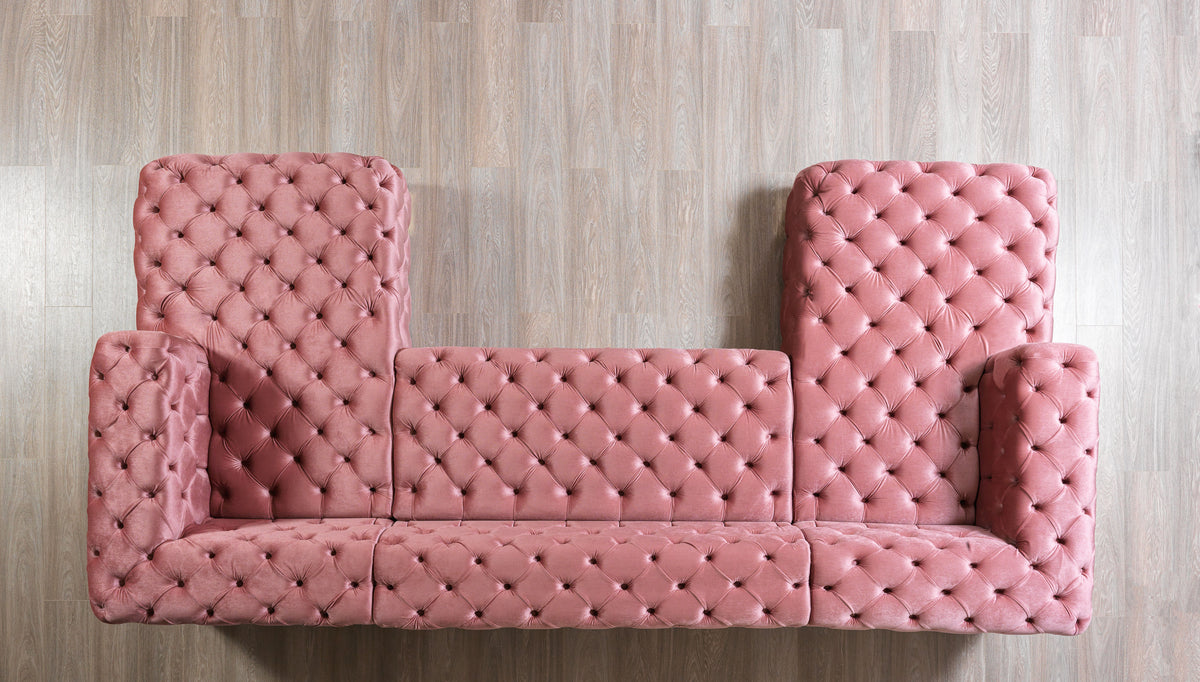 Seva Pink Velvet Double Chaise 138" Sectional