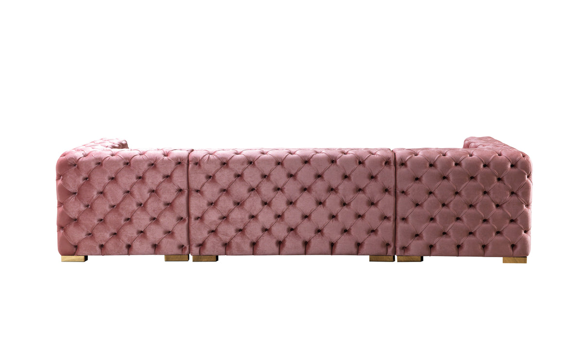 Seva Pink Velvet Double Chaise 138" Sectional